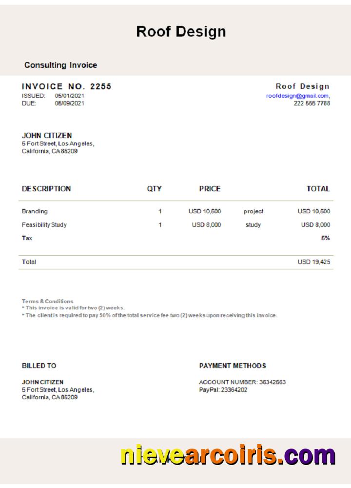 USA Roof Design invoice